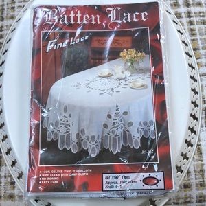 Batten lace 60”x90” oval 100% deluxe vinyl tablecloth wipe clean easy care